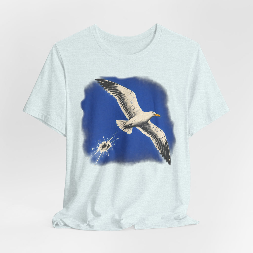 Seagull Direct Hit T-Shirt in Heather Cool Grey - funny coastal seagull direct hit bird humor graphic tee, Barely Outdoorsy