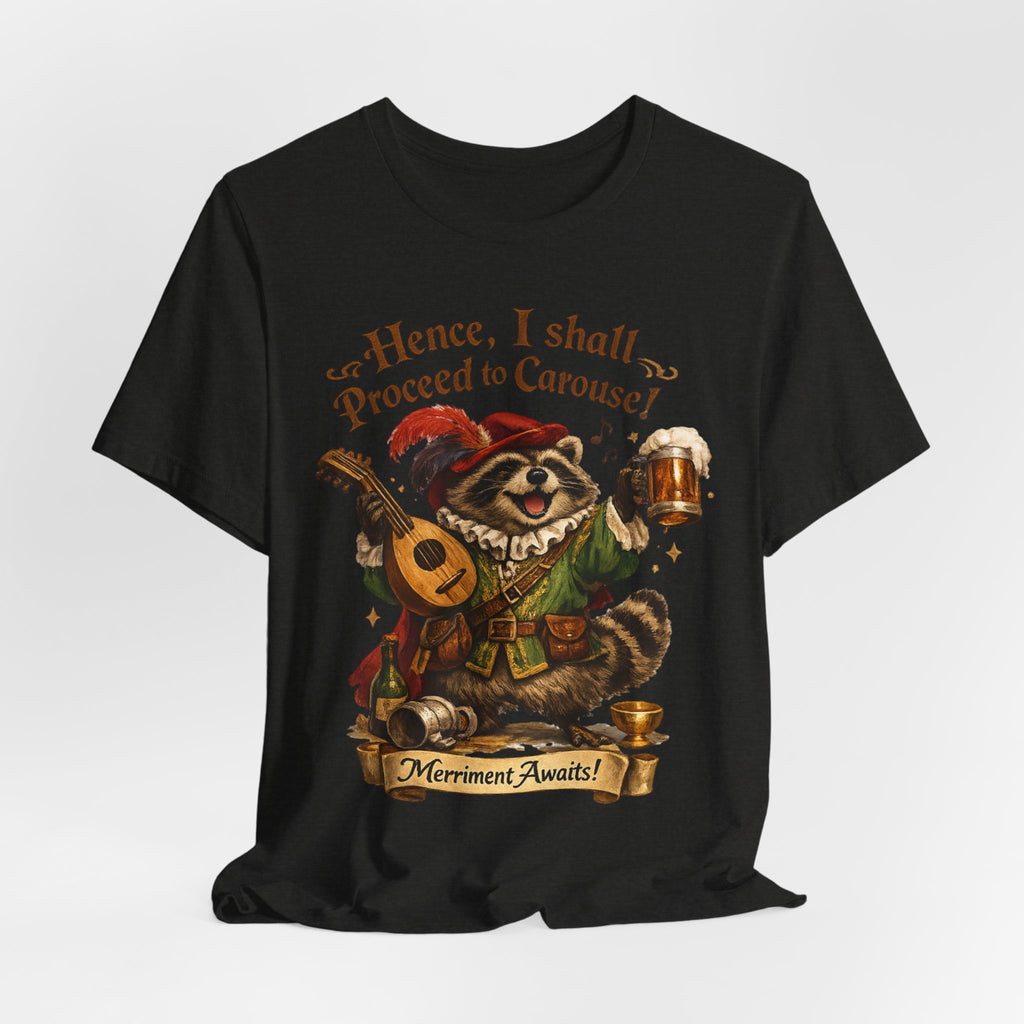 Raccoon Bard T-Shirt flat lay Navy - unisex crew neck raccoon bard graphic tee, Barely Outdoorsy