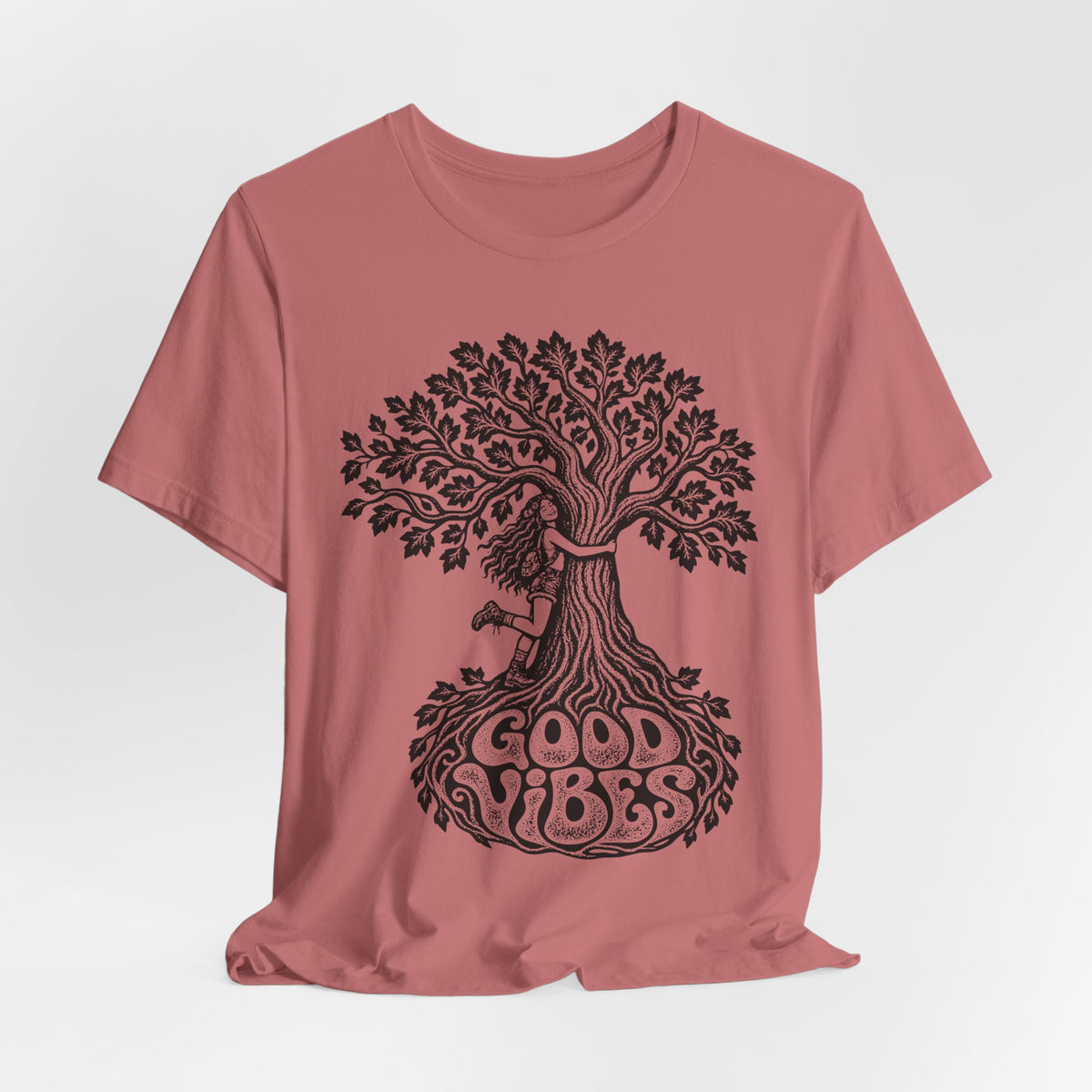 Good Vibes Tree Hug T-Shirt in Heather Ice Blue - funny good vibes nature graphic tee, Barely Outdoorsy