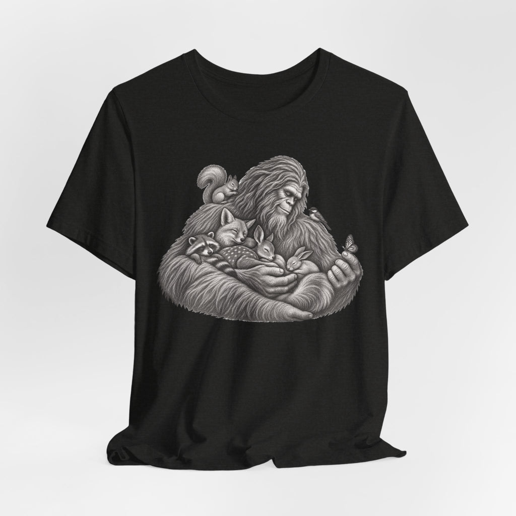 Guardian of the Forest Bigfoot Tee in Mauve - painterly Sasquatch forest guardian shirt, Barely Outdoorsy Bella Canvas
