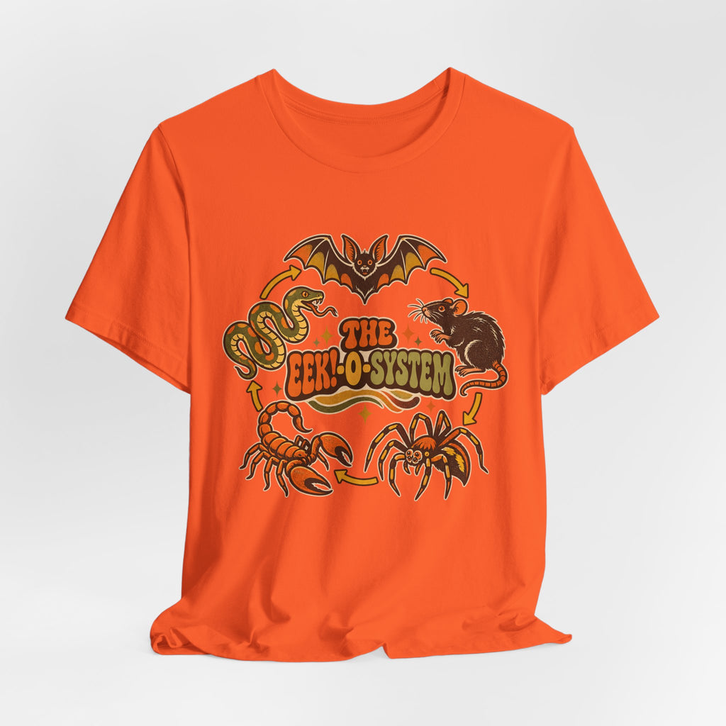 The Eek-O-System Creepy Critters T-Shirt in White - funny spooky nature ecosystem graphic tee, Barely Outdoorsy