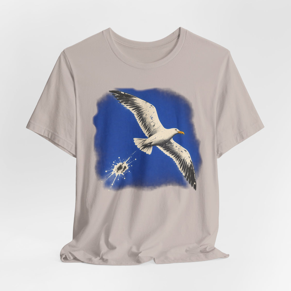 Seagull Direct Hit T-Shirt in Baby Blue - funny coastal seagull direct hit bird humor graphic tee, Barely Outdoorsy Bella Canvas 3001