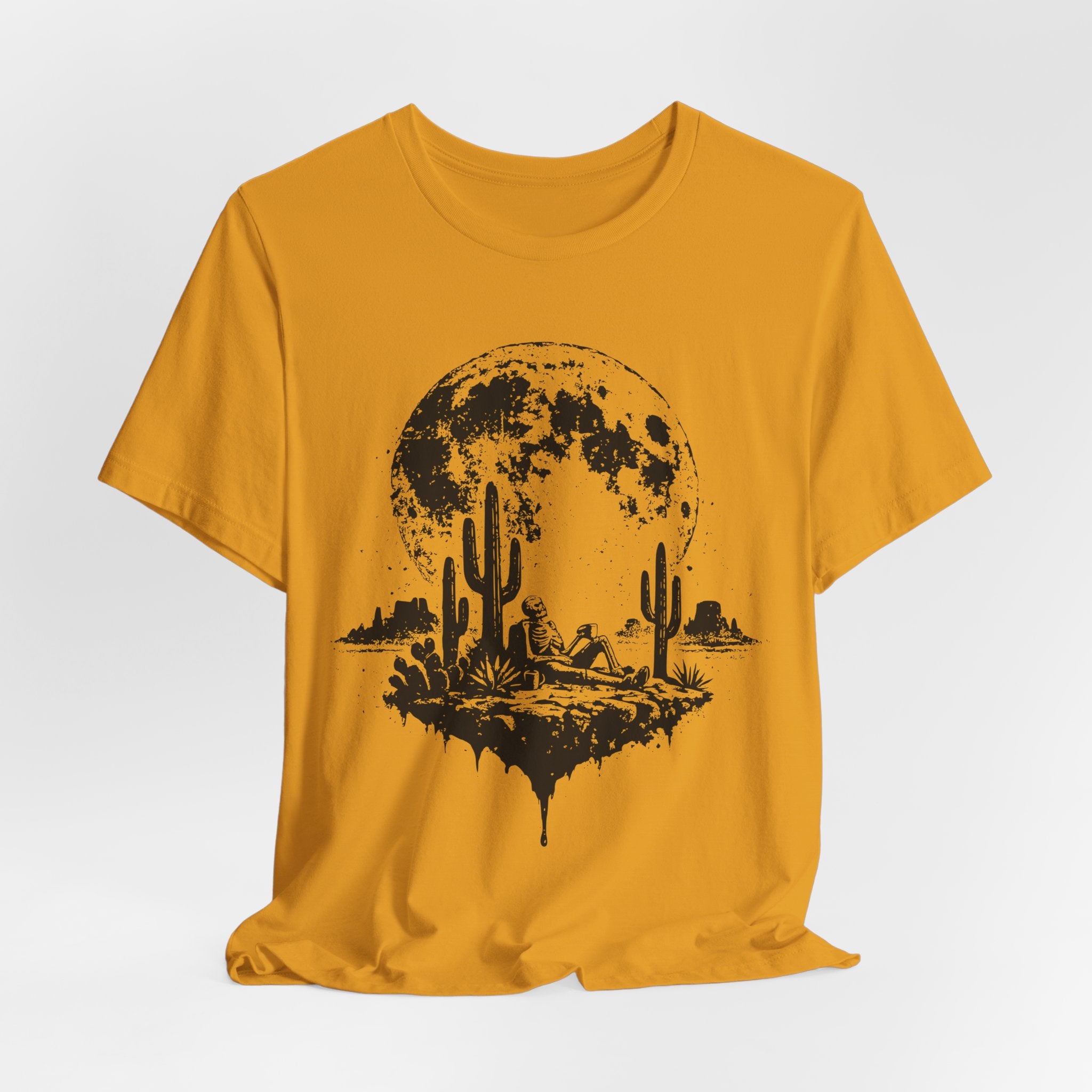Skeleton Desert Coffee Tee in Heather True Royal - skeleton coffee desert humor shirt, Barely Outdoorsy