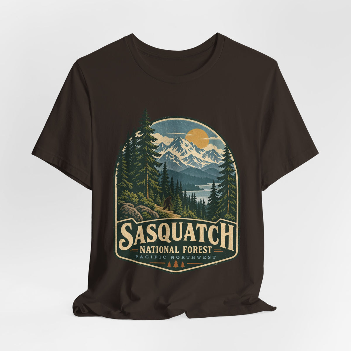 Sasquatch National Forest T-Shirt in Maroon - retro Sasquatch national forest graphic tee, Barely Outdoorsy Bella Canvas