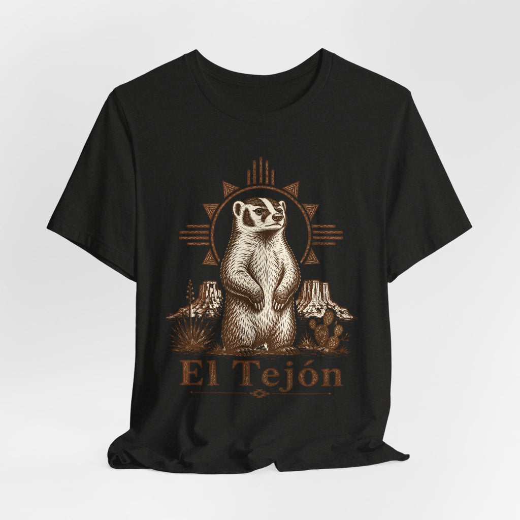 El Tejón Badger Tee in Heather Prism Lilac - retro desert wildlife badger portrait shirt, Barely Outdoorsy Bella Canvas