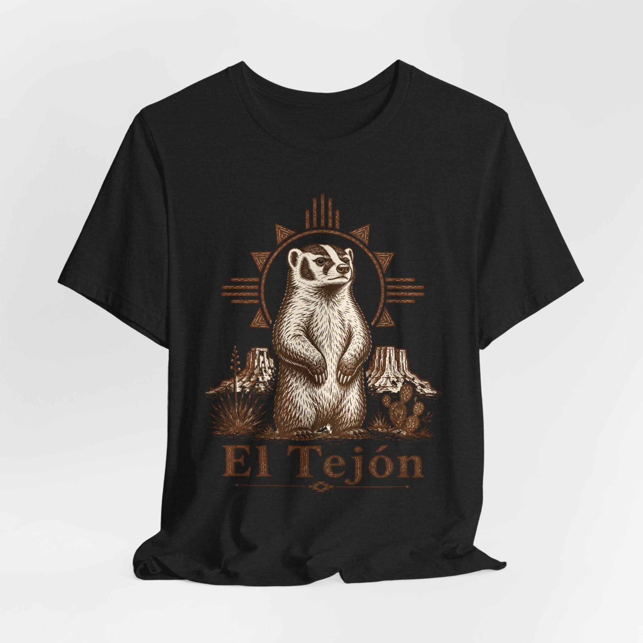 El Tejón Badger Tee in Heather Prism Lilac - retro desert wildlife badger portrait shirt, Barely Outdoorsy Bella Canvas