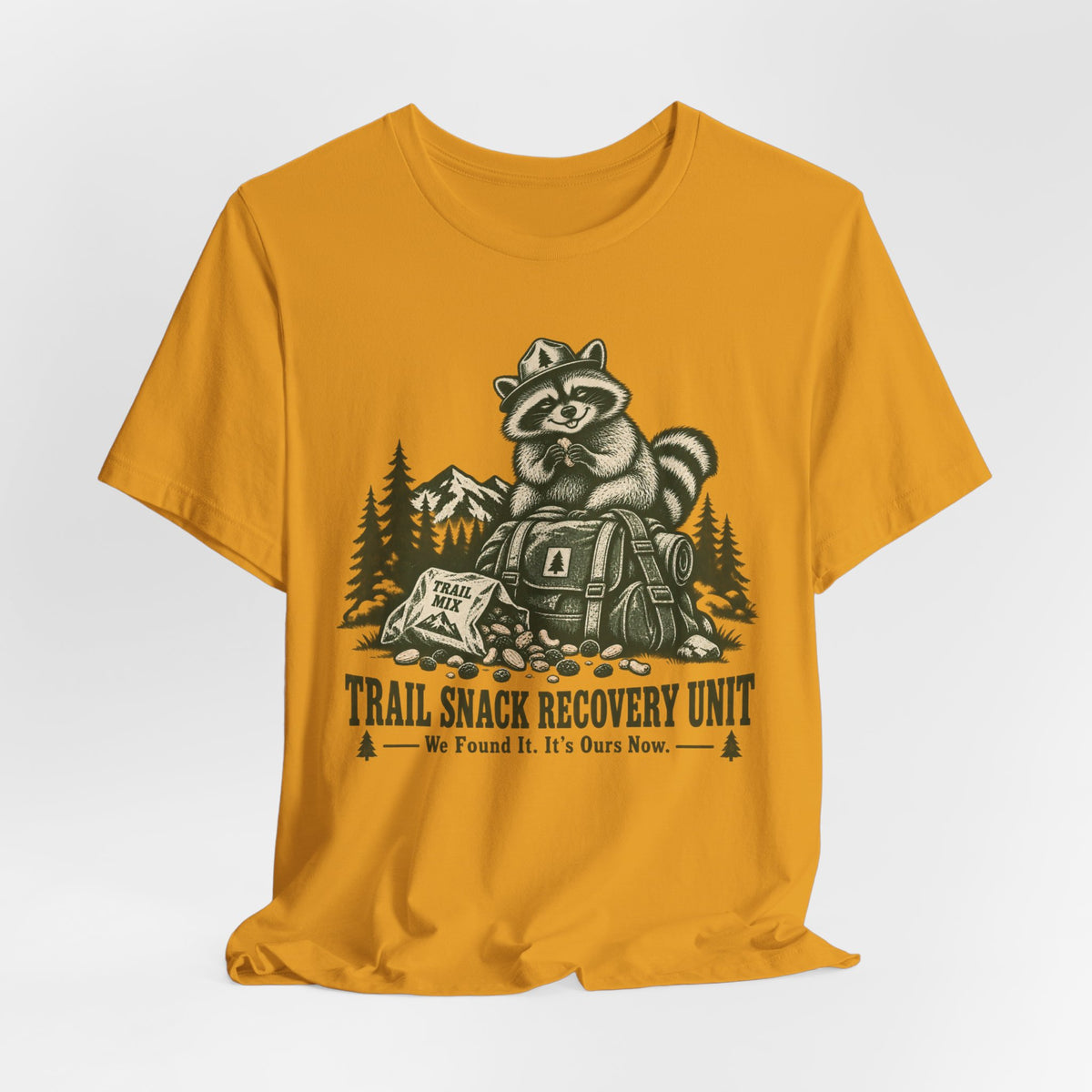 Trail Snack Recovery Unit T-Shirt in White - funny trail snack recovery graphic tee, Barely Outdoorsy Bella Canvas