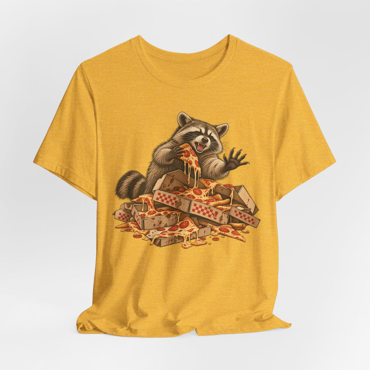 Feral Pizza Raccoon T-Shirt in Sage - funny goblincore feral pizza raccoon humor graphic tee, Barely Outdoorsy