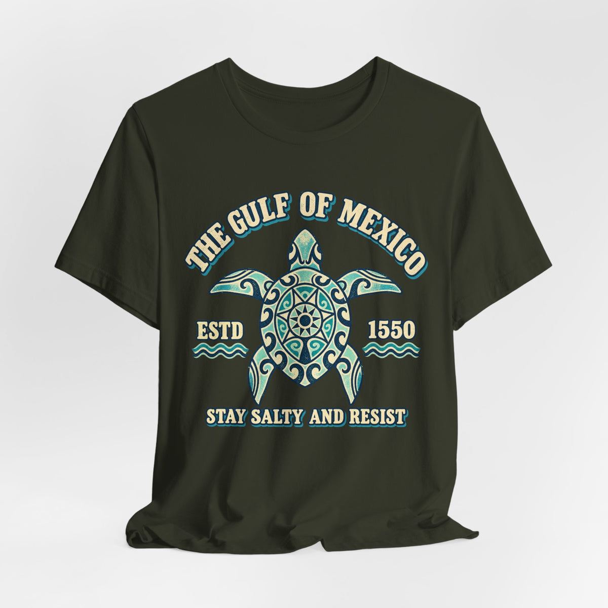 Gulf of Mexico Stay Salty and Resist T-Shirt in Vintage White - sea turtle mandala stay salty graphic tee, Barely Outdoorsy