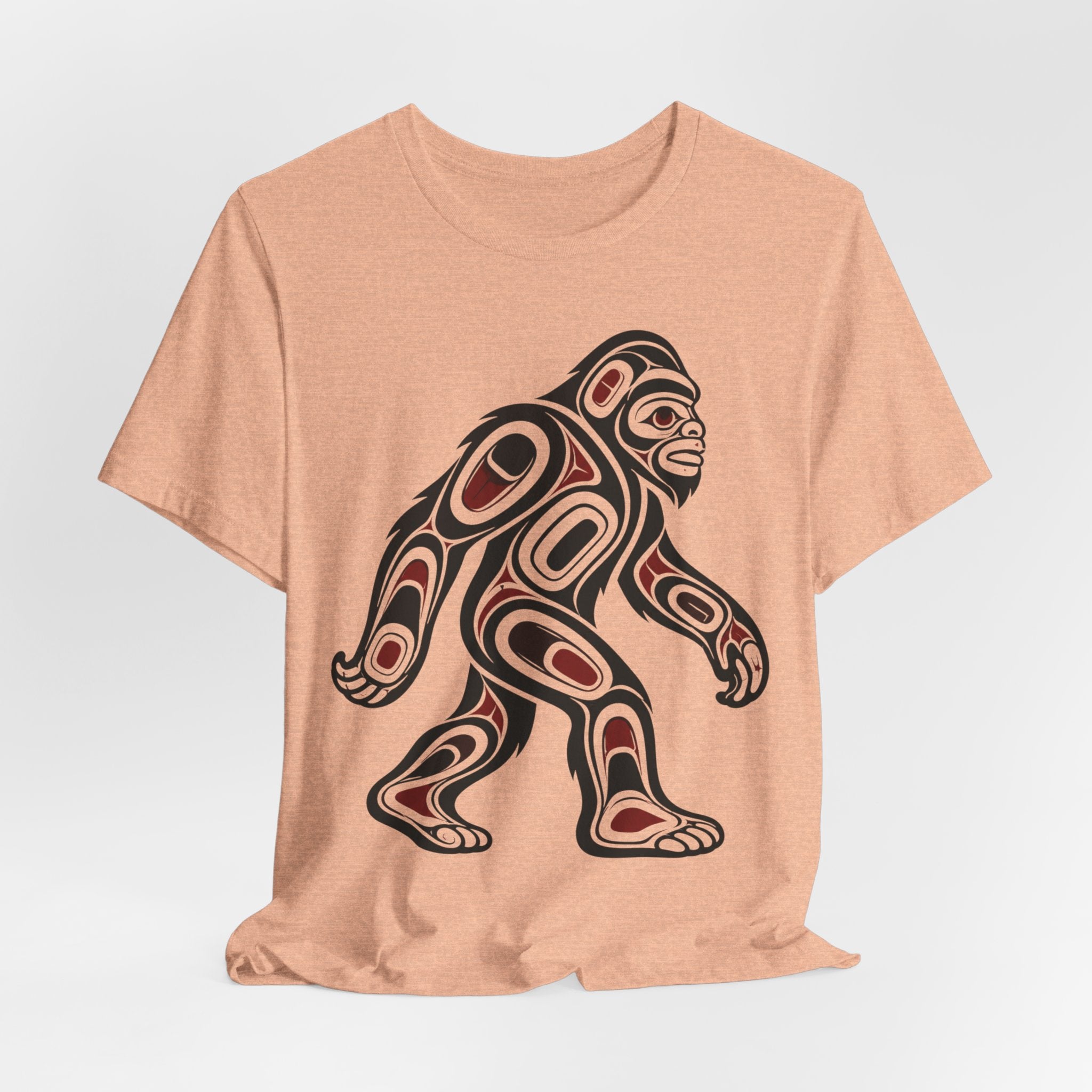 Northwest Tribal Bigfoot T-Shirt in Athletic Heather - Pacific Northwest formline Sasquatch graphic tee, Barely Outdoorsy Bella Canvas 3001