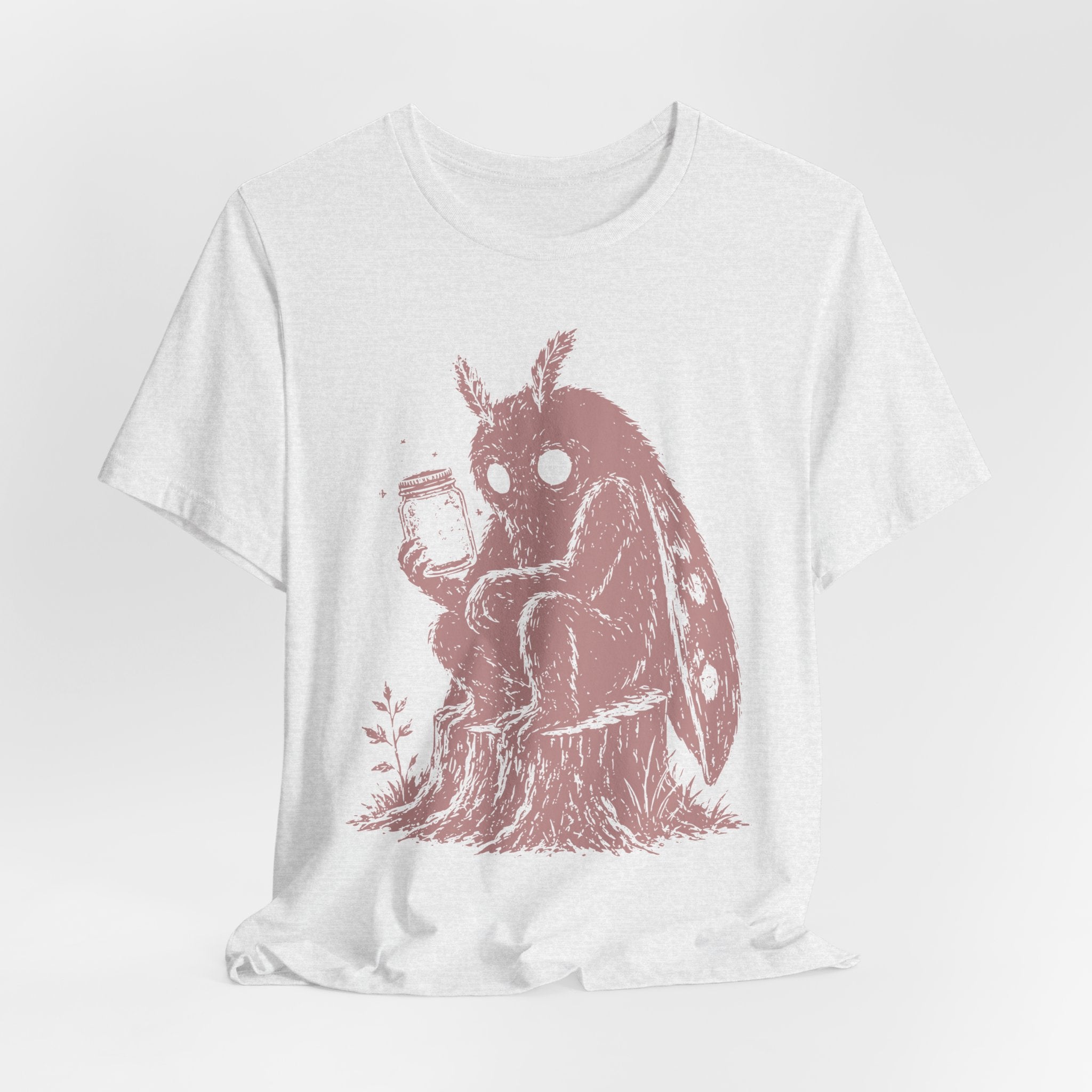 Close-up Mothman holding firefly jar illustration barely outdoorsy tee