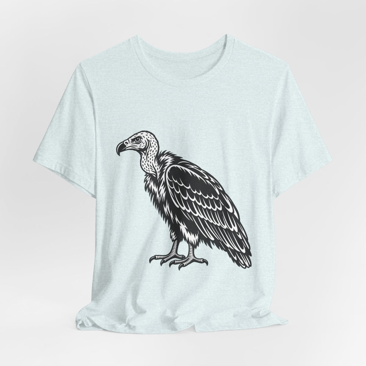 Vulture Woodcut Tee in Heather Ice Blue - vintage vulture woodcut shirt, Barely Outdoorsy Bella Canvas 3001