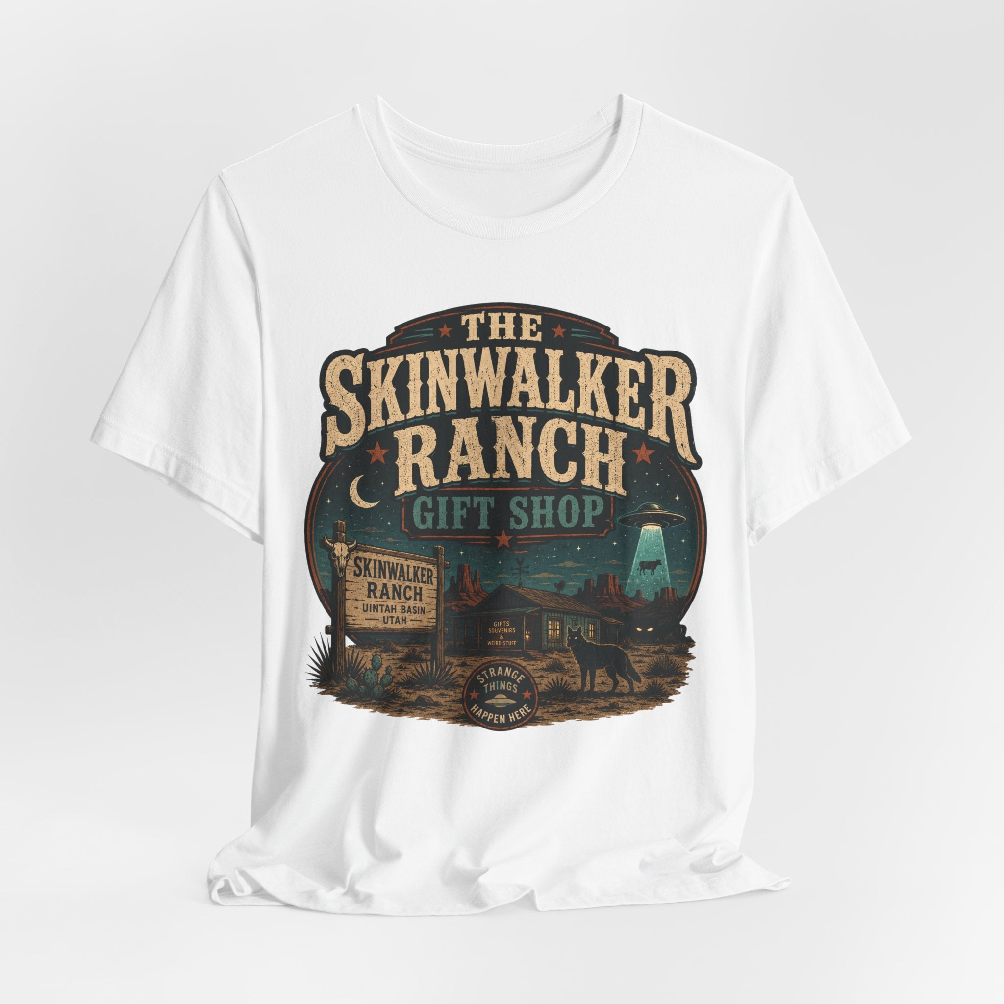 Skinwalker Ranch Gift Shop T-Shirt in Black - UFO paranormal alien conspiracy humor tee, Barely Outdoorsy