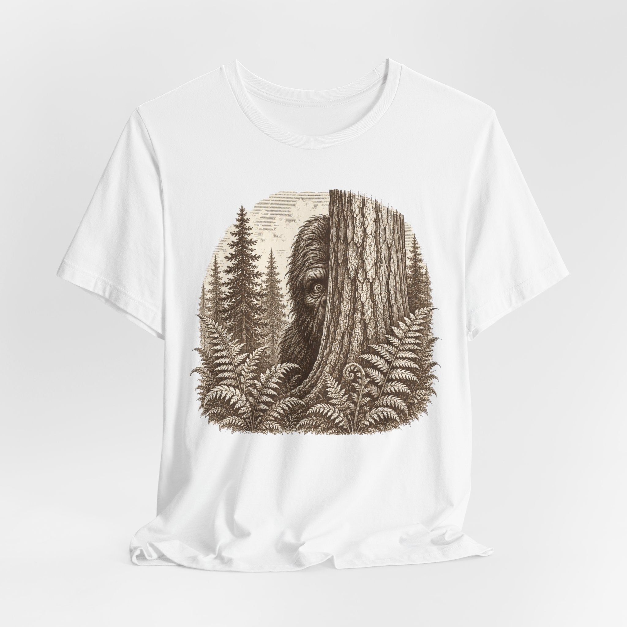 Hide and Seek Champion Tee in Dark Grey Heather - engraved Sasquatch champion humor shirt, Barely Outdoorsy