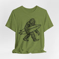 Surfing Bigfoot T-Shirt in Storm - funny Sasquatch surf graphic tee, Barely Outdoorsy