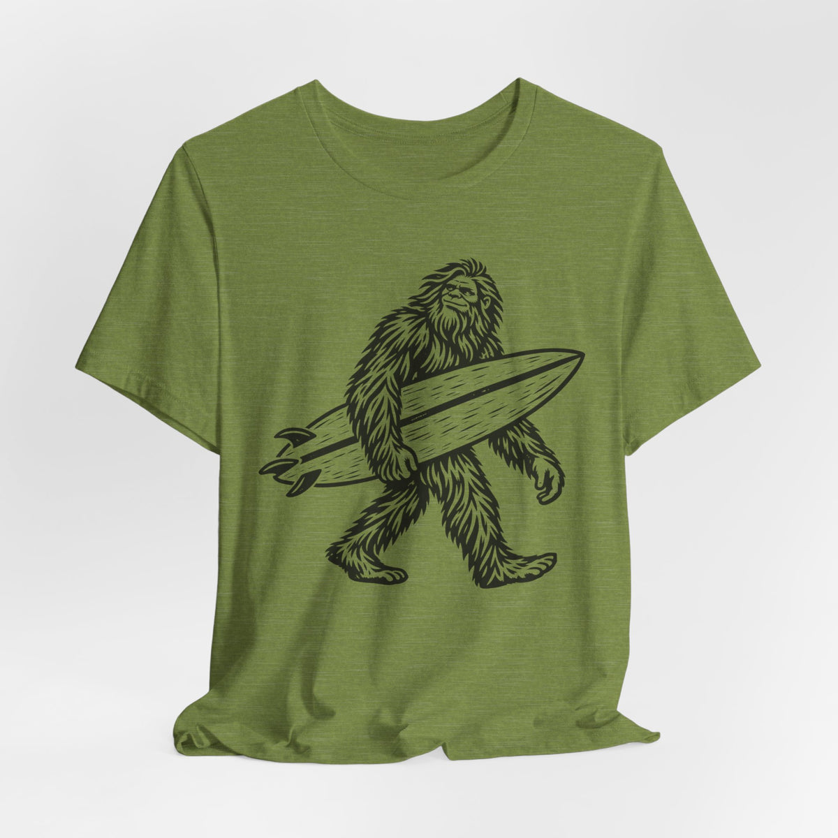 Surfing Bigfoot T-Shirt in Storm - funny Sasquatch surf graphic tee, Barely Outdoorsy