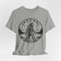 Bigfoot Moon Phases Tee flat lay Athletic Heather - unisex crew neck Bigfoot moon phases graphic tee, Barely Outdoorsy