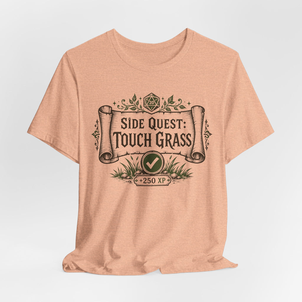Side Quest Touch Grass Tee in Heather Prism Ice Blue - funny D&D hiking RPG graphic shirt, Barely Outdoorsy