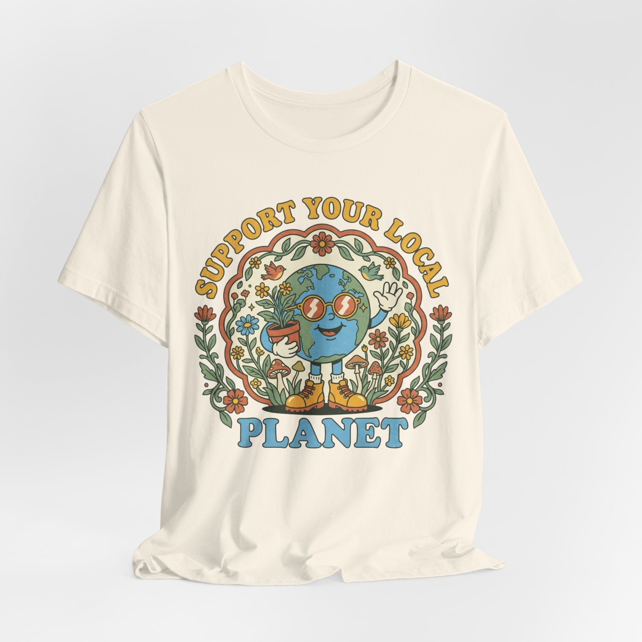 Support Your Local Planet Tee in Heather Navy - earth day outdoor humor shirt, Barely Outdoorsy