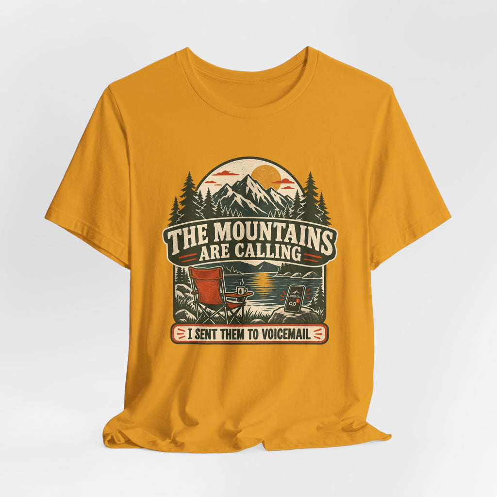 Mountains Are Calling Sent to Voicemail T-Shirt in Pink - funny hiking voicemail graphic tee, Barely Outdoorsy Bella Canvas