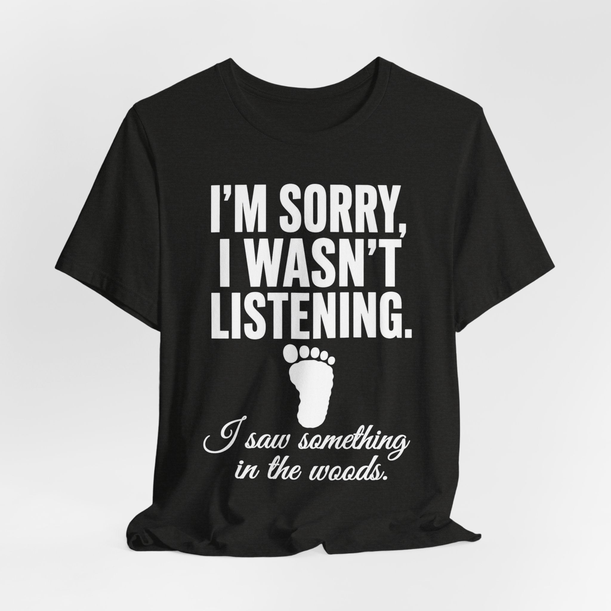 I Saw Something In The Woods Tee in Heather True Royal - Sasquatch footprint statement shirt, Barely Outdoorsy