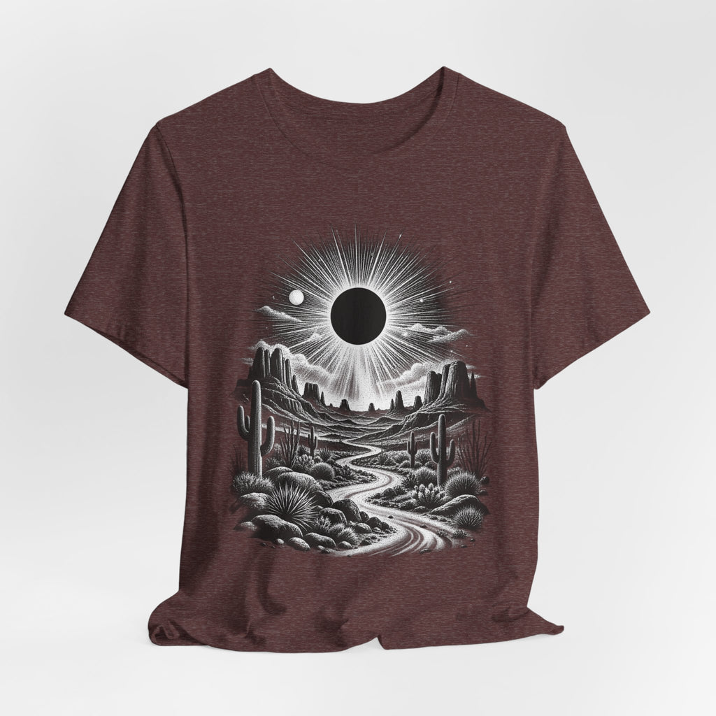Desert Solar Eclipse T-Shirt in Deep Teal - Southwest desert solar eclipse celestial graphic tee, Barely Outdoorsy