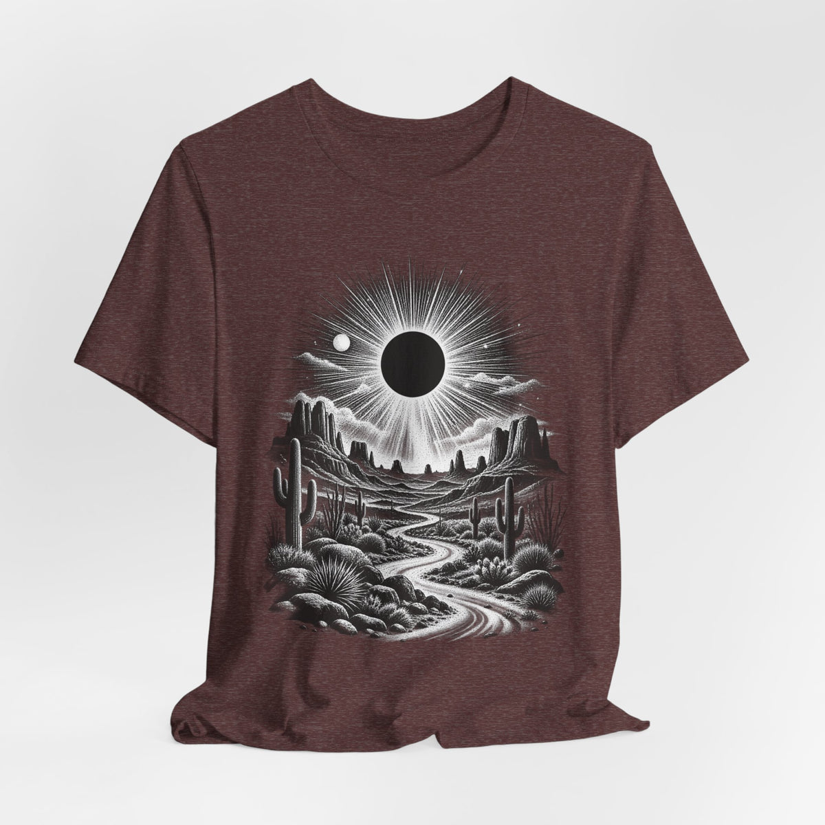 Desert Solar Eclipse T-Shirt in Deep Teal - Southwest desert solar eclipse celestial graphic tee, Barely Outdoorsy