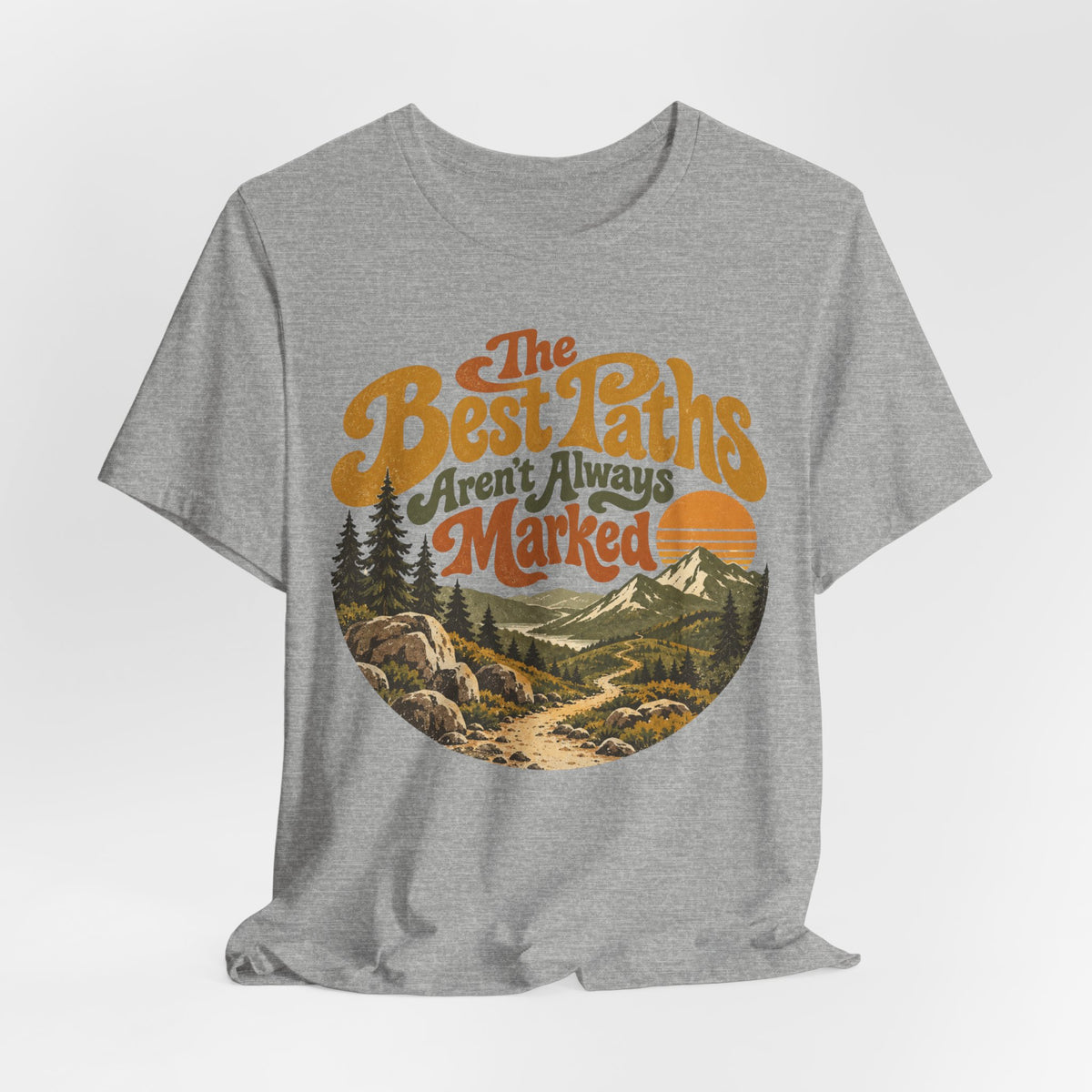 The Best Paths Aren't Always Marked T-Shirt in Heather Ice Blue - retro adventure graphic tee, Barely Outdoorsy