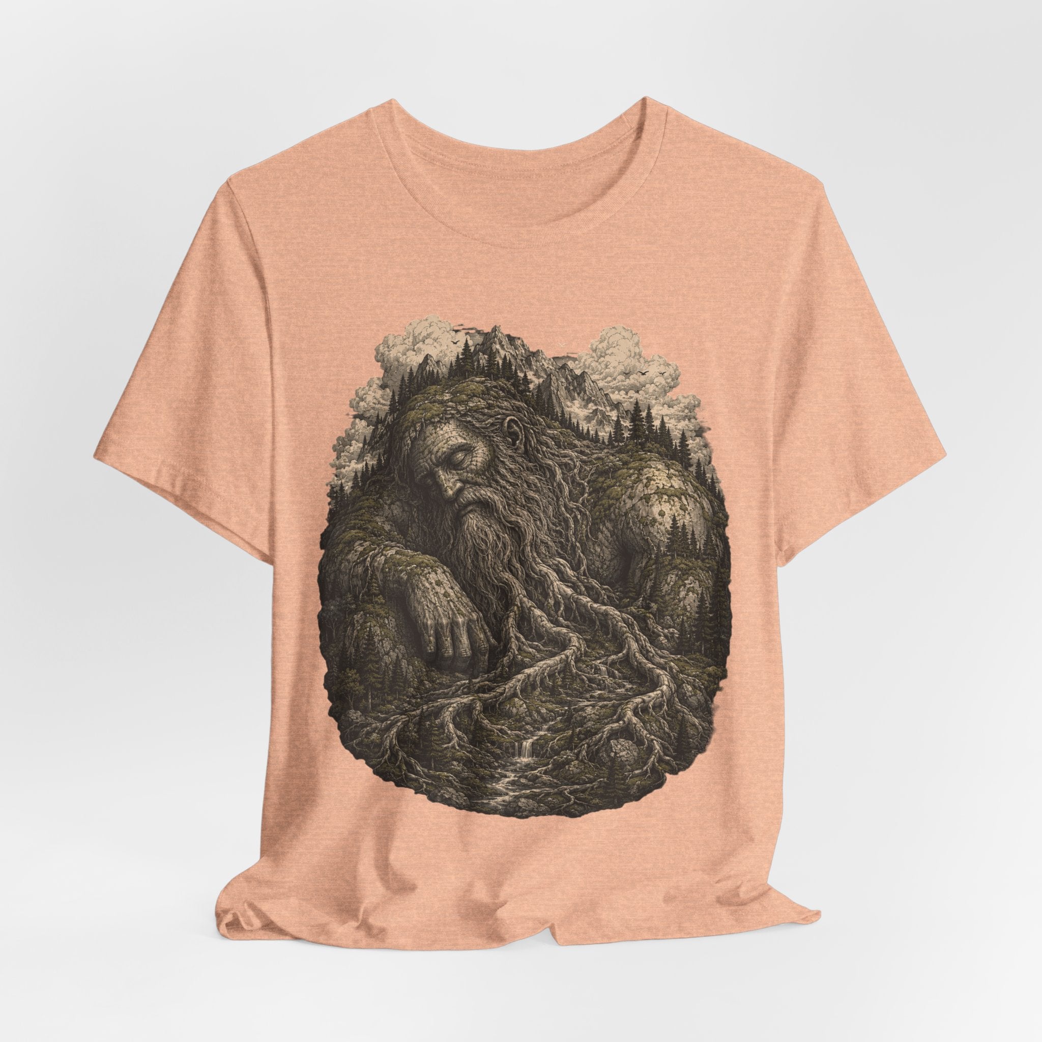 Sleeping Mountain Giant Tee in Black worn shot - fantasy giant mountain nature shirt, Barely Outdoorsy