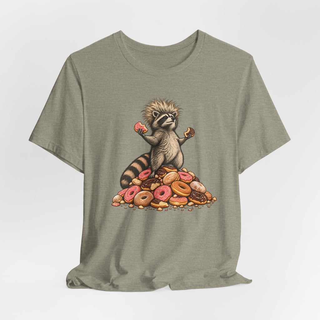 Donut King Raccoon T-Shirt in Natural - funny goblincore donut king raccoon humor graphic tee, Barely Outdoorsy