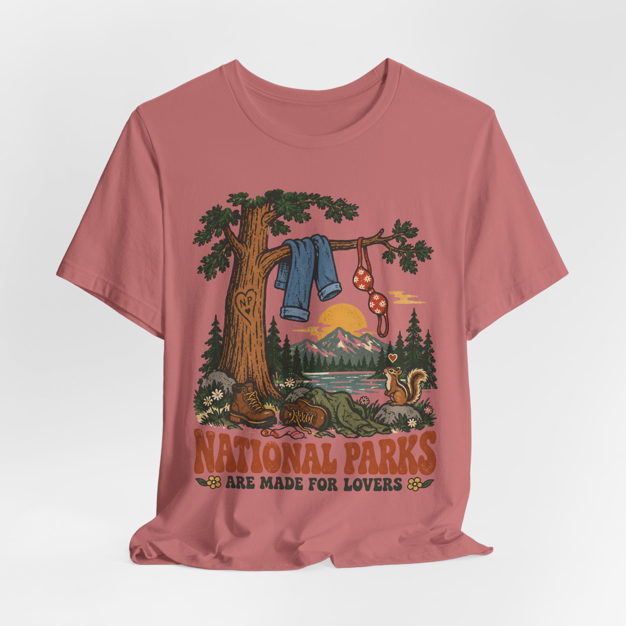 National Parks Are Made For Lovers Tee in Heather Peach - funny couples hiking shirt, Barely Outdoorsy Bella Canvas 3001