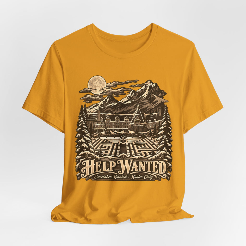 Help Wanted Winter Caretaker T-Shirt in Vintage Black - funny horror caretaker graphic tee, Barely Outdoorsy Bella Canvas
