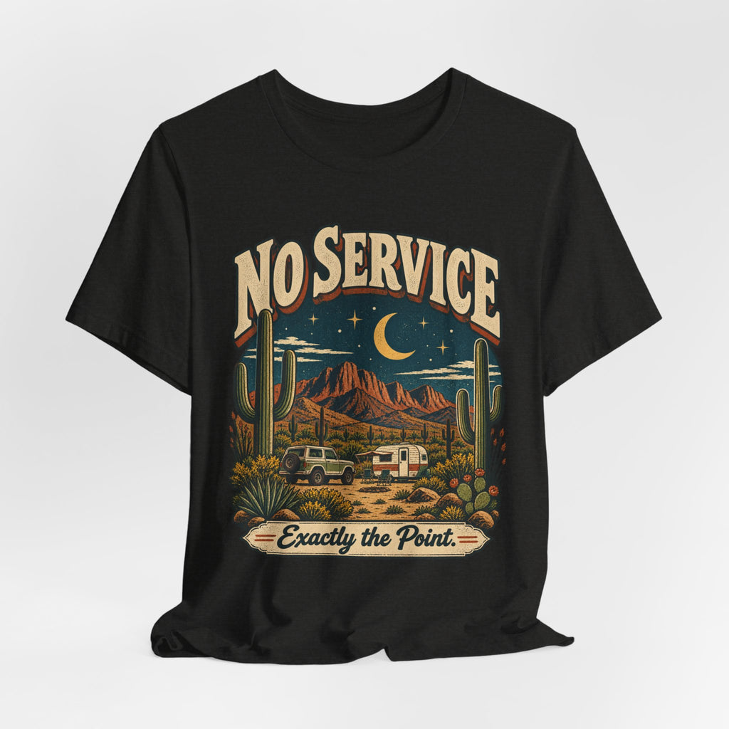 No Service Exactly the Point T-Shirt in White - funny off-grid hiking graphic tee, Barely Outdoorsy