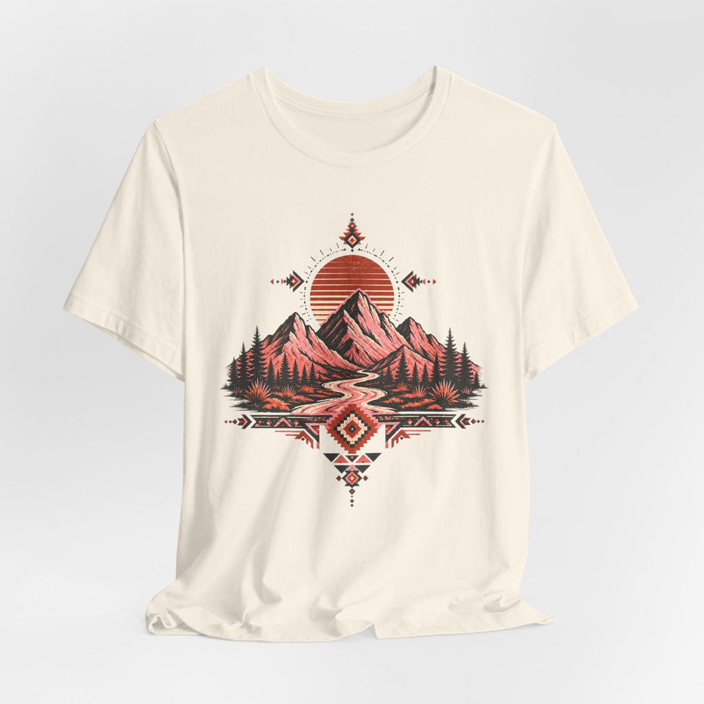 Southwest Mountain Sunset Tee in Pink - desert mountain sunset Southwest shirt, Barely Outdoorsy