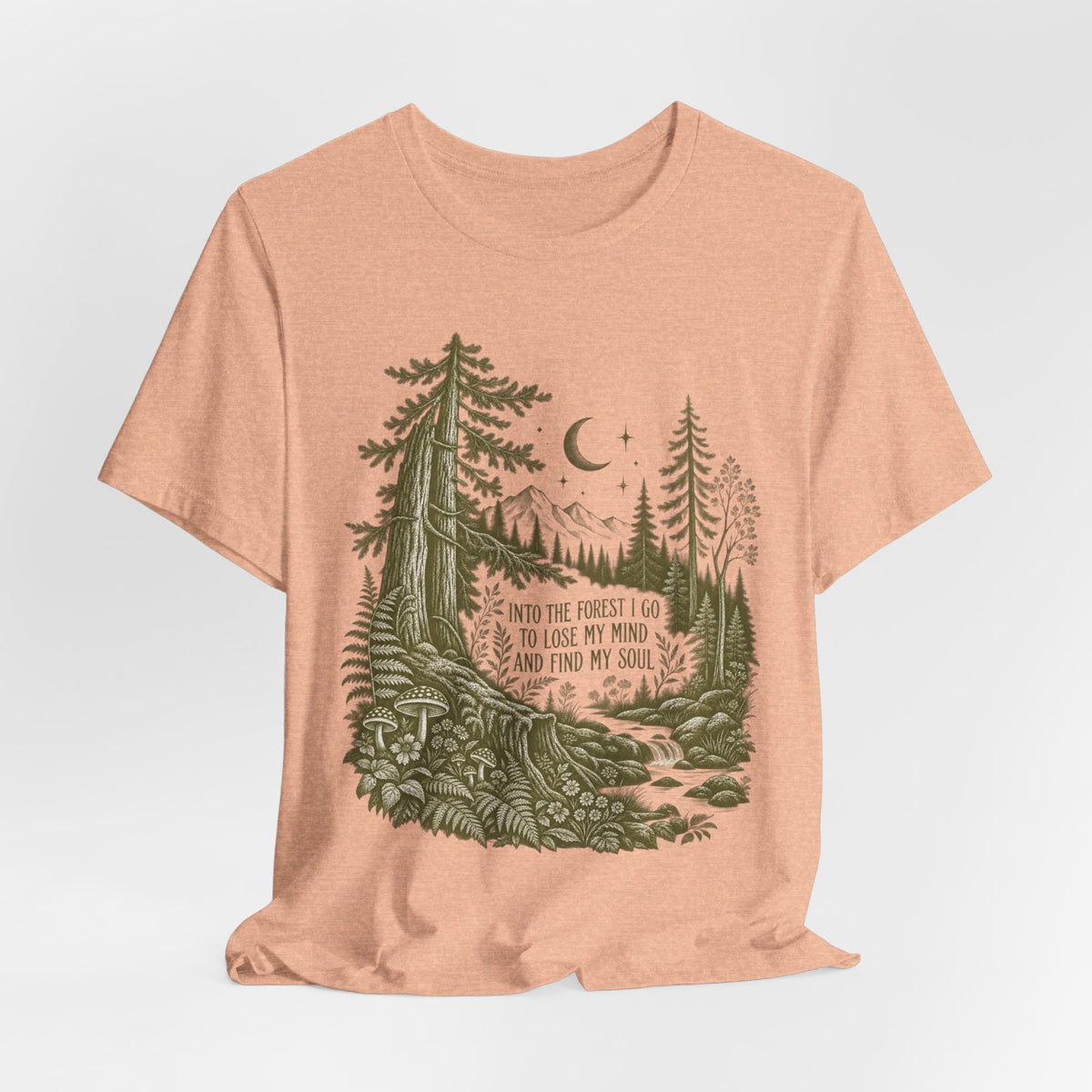 Into the Forest I Go Tee in Pink - John Muir forest hiking quote shirt, Barely Outdoorsy