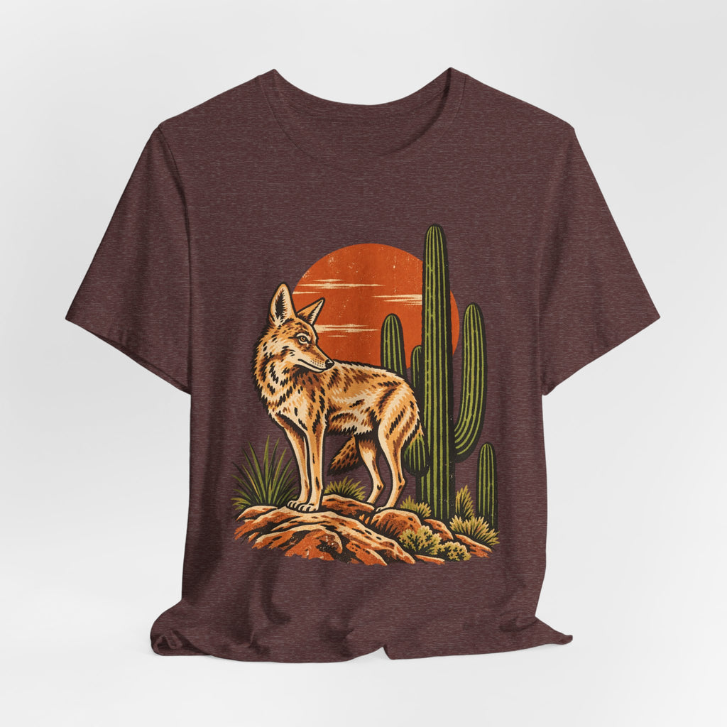 Arizona Coyote Saguaro T-Shirt in Heather Autumn - Arizona desert coyote saguaro Southwest graphic tee, Barely Outdoorsy