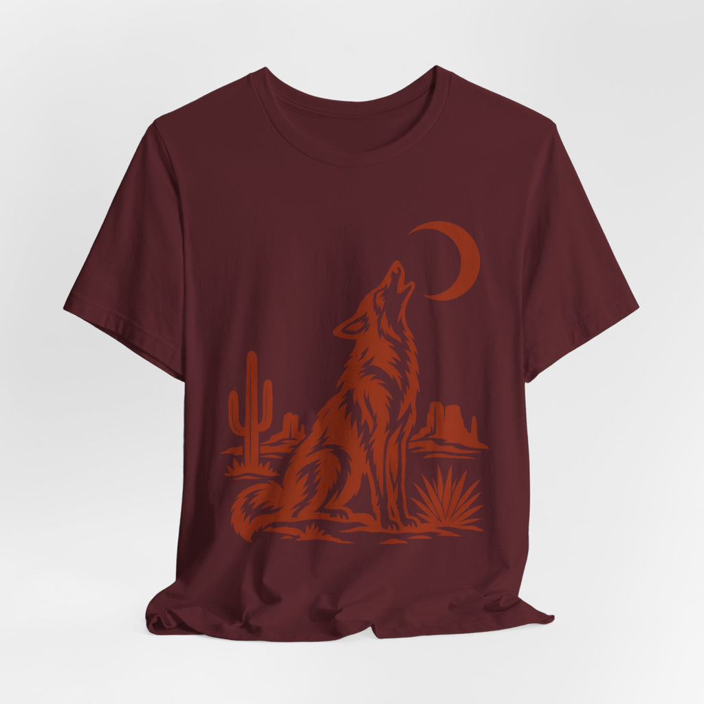 Coyote Moon Silhouette Tee flat lay Athletic Heather - unisex crew neck coyote moon graphic tee, Barely Outdoorsy