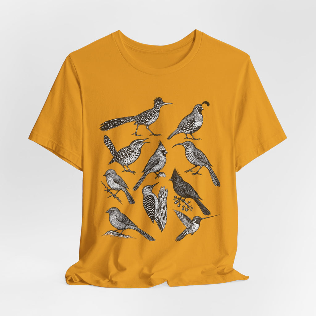 Desert Birds Field Guide Tee in Heather Peach - desert birds field guide naturalist shirt, Barely Outdoorsy Bella Canvas 3001