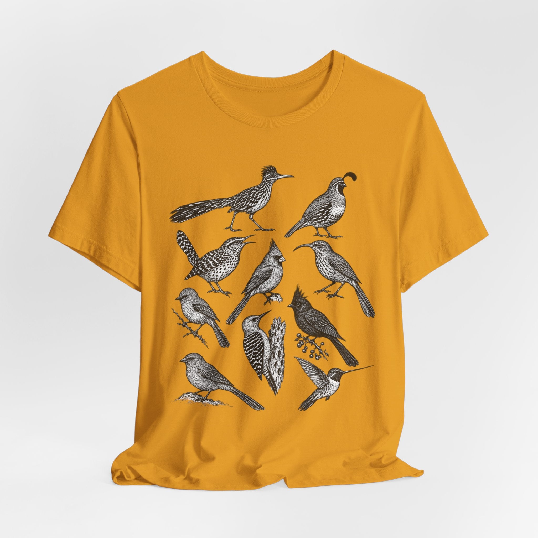 Desert Birds Field Guide Tee in Heather Peach - desert birds field guide naturalist shirt, Barely Outdoorsy Bella Canvas 3001