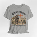 Wander Strange High Desert Club Tee in White - retro Bigfoot desert club badge shirt, Barely Outdoorsy Bella Canvas 3001