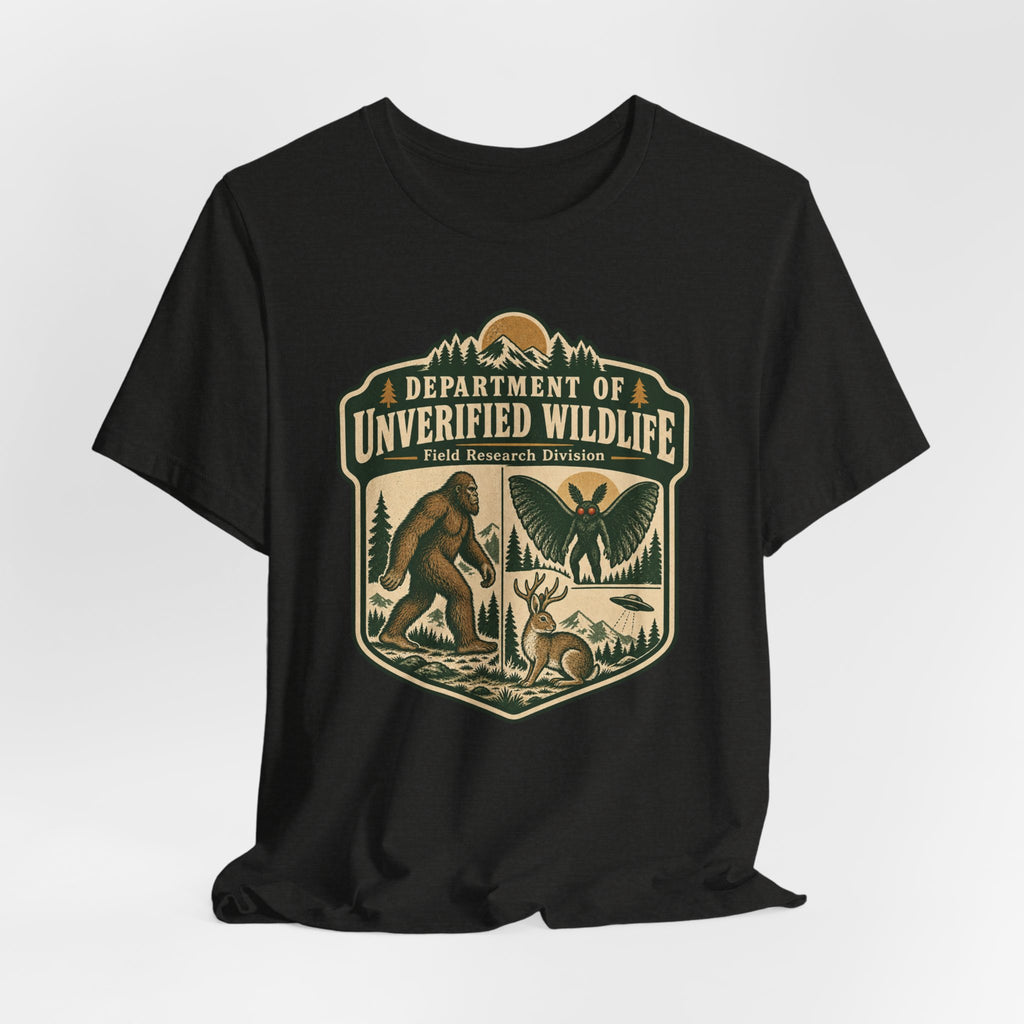 Department of Unverified Wildlife Tee in Navy - funny unverified wildlife cryptid shirt, Barely Outdoorsy