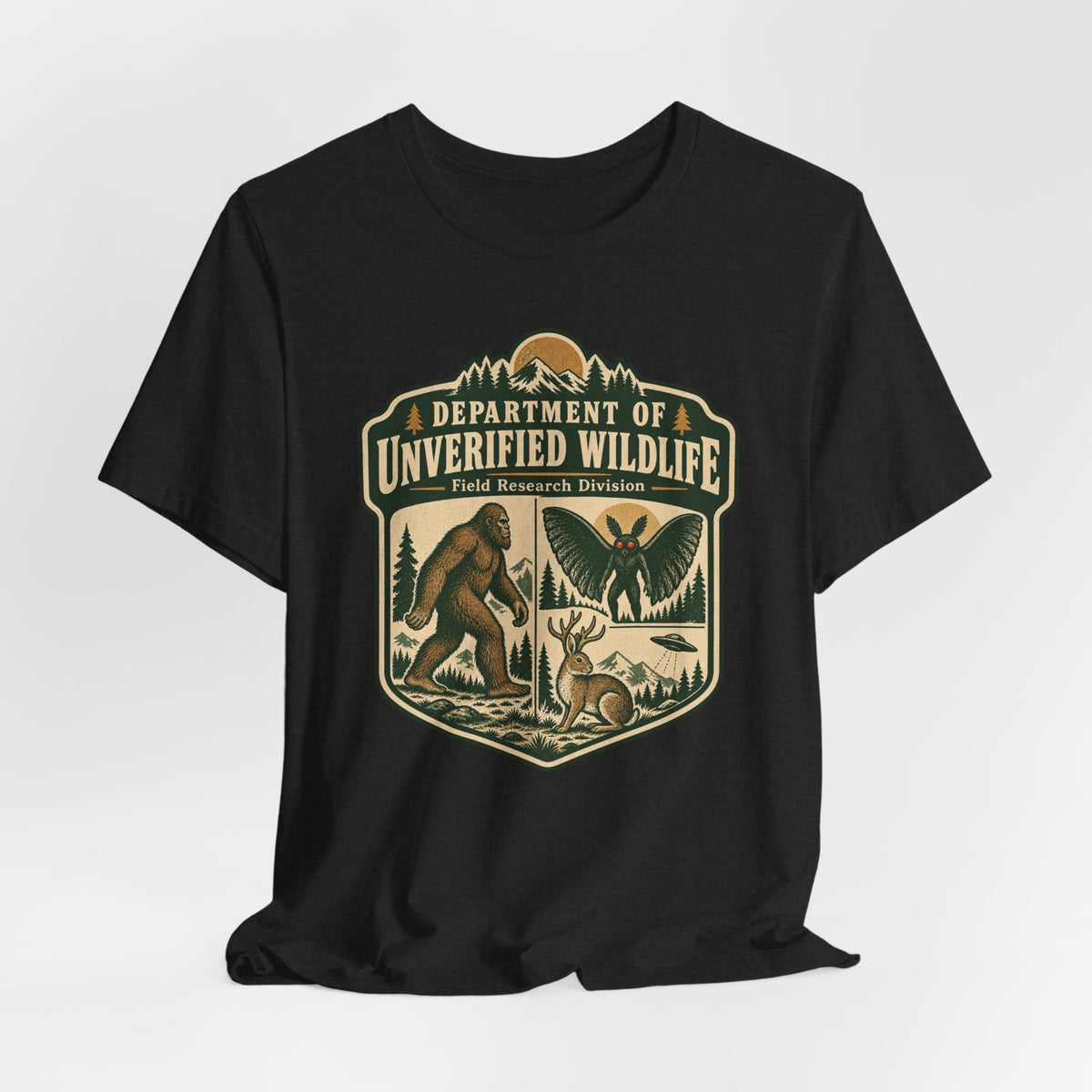 Department of Unverified Wildlife Tee in Navy - funny unverified wildlife cryptid shirt, Barely Outdoorsy