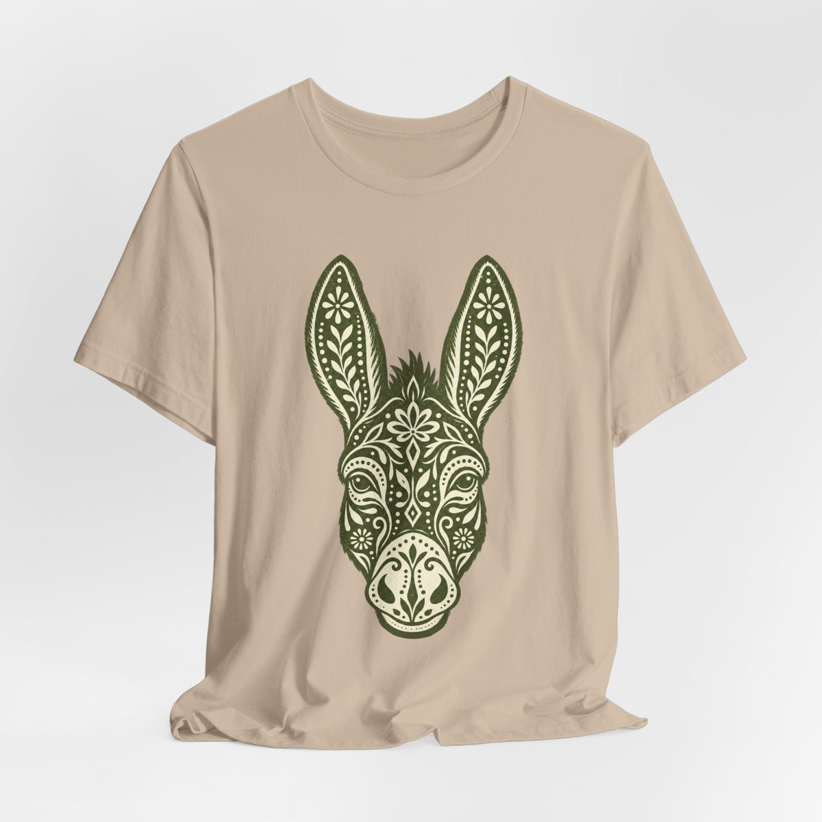 Ornamental Folk Art Donkey T-Shirt in Heather Olive - funny folk art ornamental donkey wildlife graphic tee, Barely Outdoorsy