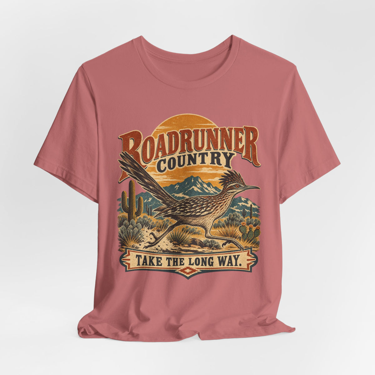 Roadrunner Country Tee in White - retro roadrunner country shirt, Barely Outdoorsy Bella Canvas 3001