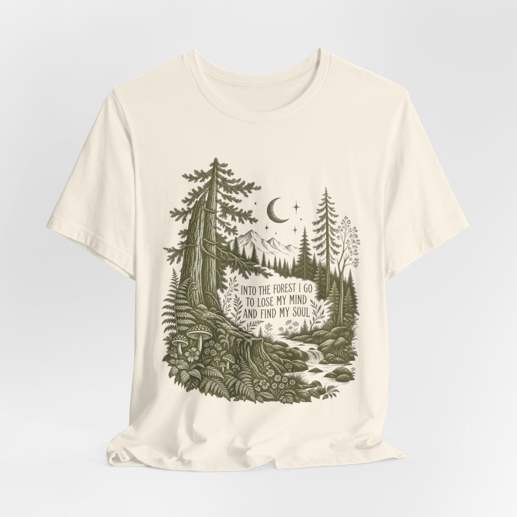 Into the Forest I Go T-Shirt in Heather Ice Blue - forest hiking quote graphic tee, Barely Outdoorsy