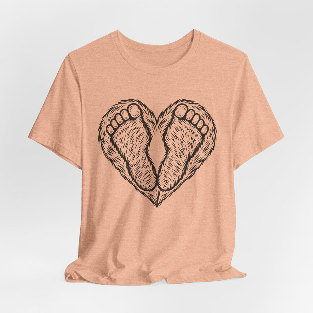 Bigfoot Feet Heart T-Shirt in Heather Prism Ice Blue - funny Bigfoot feet heart tee, Barely Outdoorsy