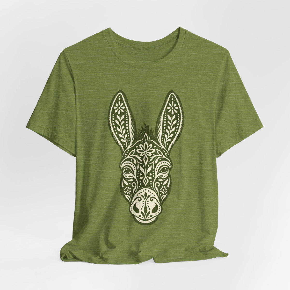 Ornamental Folk Art Donkey T-Shirt in Sage - funny folk art ornamental donkey wildlife graphic tee, Barely Outdoorsy