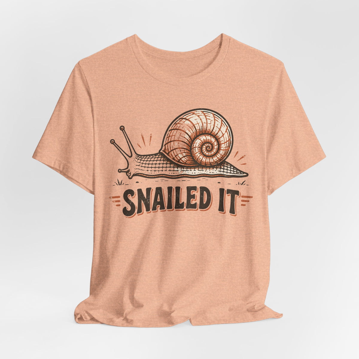 Snailed It T-Shirt in Heather Prism Lilac - funny slow living snail pun graphic tee, Barely Outdoorsy Bella Canvas