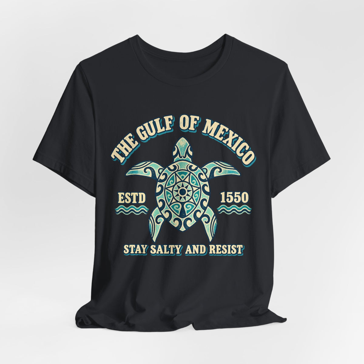Gulf of Mexico Stay Salty and Resist Tee in Heather Deep Teal - Gulf of Mexico sea turtle resistance shirt, Barely Outdoorsy