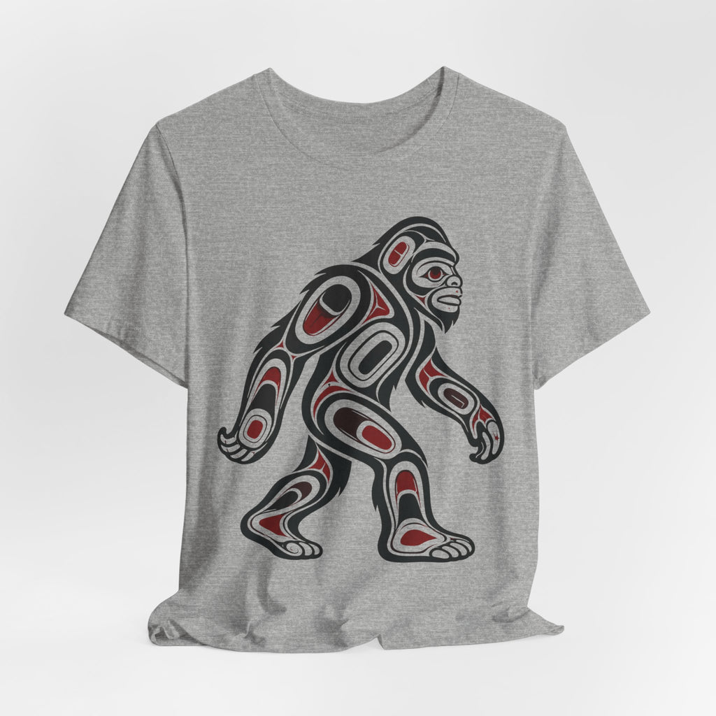 Northwest Tribal Bigfoot T-Shirt in Heather Prism Lilac - Pacific Northwest formline Bigfoot graphic tee, Barely Outdoorsy